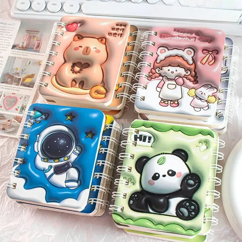 Lot de 4 Carnets Kawaii A7 – Panda & Capybara, Portable, Journal & Planner, Cadeau Papeterie