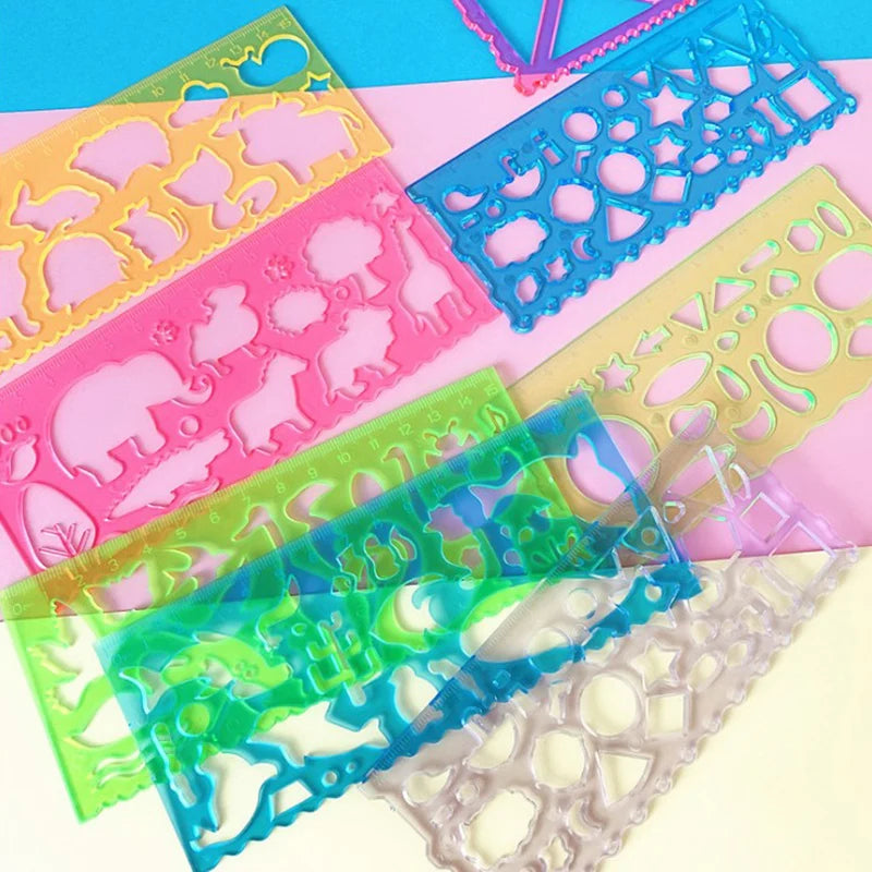 Règles Créatives Transparentes – Lot de 4, Motifs Animaux ou Géométriques, Dessin & École