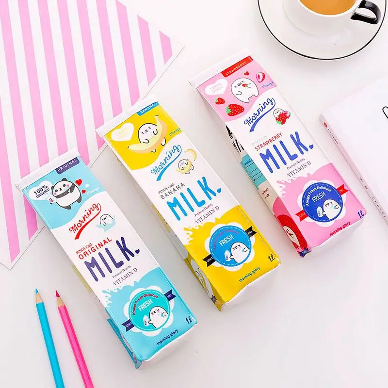 Trousse À Crayons Kawaii – Forme Brique de Lait – Style Coréen Mignon