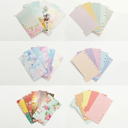 Intercalaires Aquarelle A5/A6 – 6 Trous, Séparateurs Feuilles Mobiles, 23 Motifs