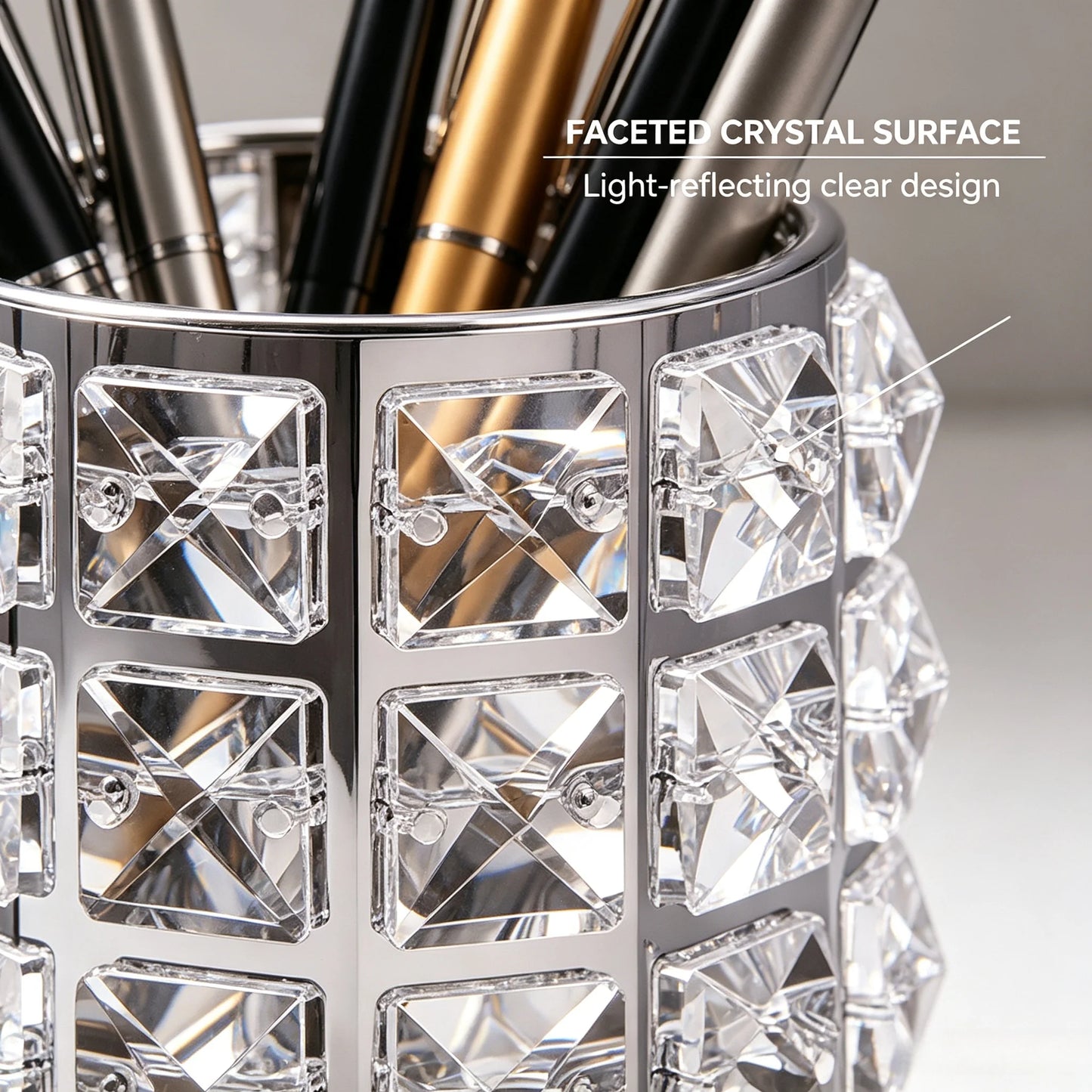 Pot à Stylos & Pinceaux en Cristal K9 – Organiseur Bureau Luxe Ø9x11,5 cm