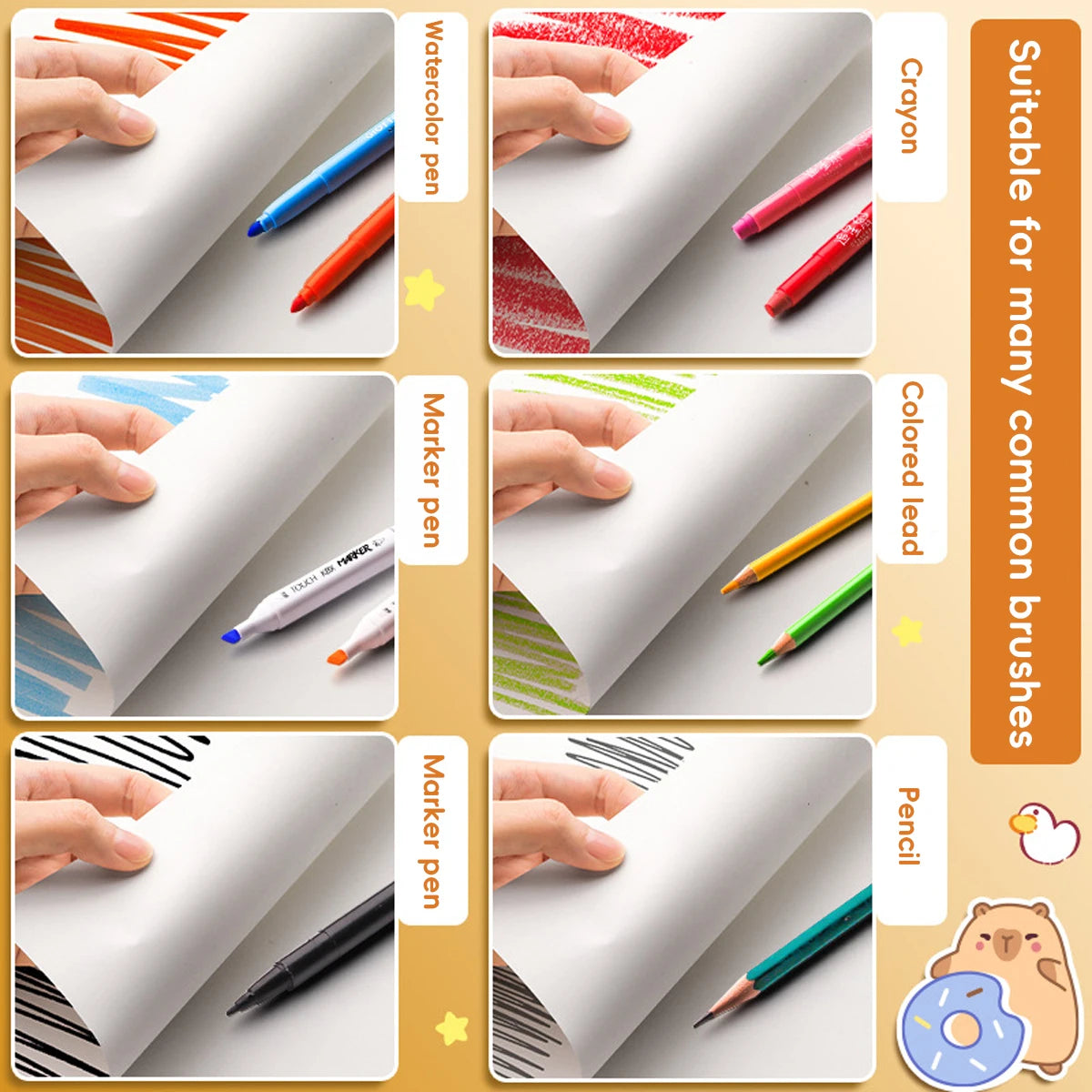 Livre de Dessin Kawaii A4 – Panda & Capybara, Papier Épaissi, 30 ou 50 Feuilles