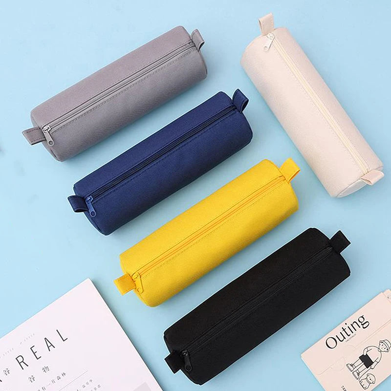 Trousse Cylindrique en Tissu Oxford – Grande Capacité, Fermeture Éclair, 5 Couleurs