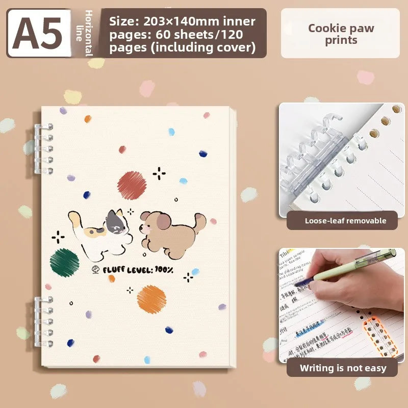 Cahier à Feuilles Mobiles Cartoon – Super Épais, Couverture Imperméable, Style INS, Format A5