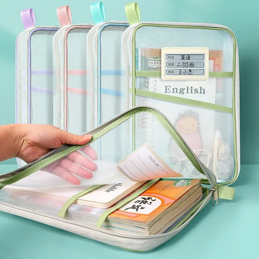 Pochette Rangement A4 Filet – Grande Capacité, Transparente, École & Bureau, Violet ou Bleu