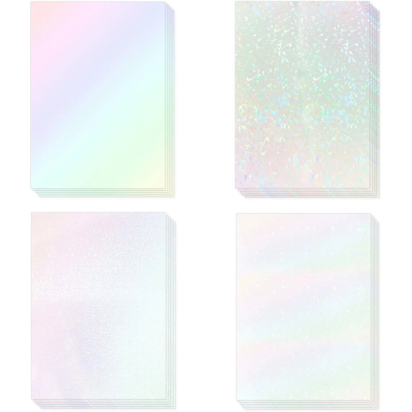Papier Autocollant Holographique A4 – Lot de 20 Feuilles – Film Vinyle Auto-Adhésif – 6 Motifs