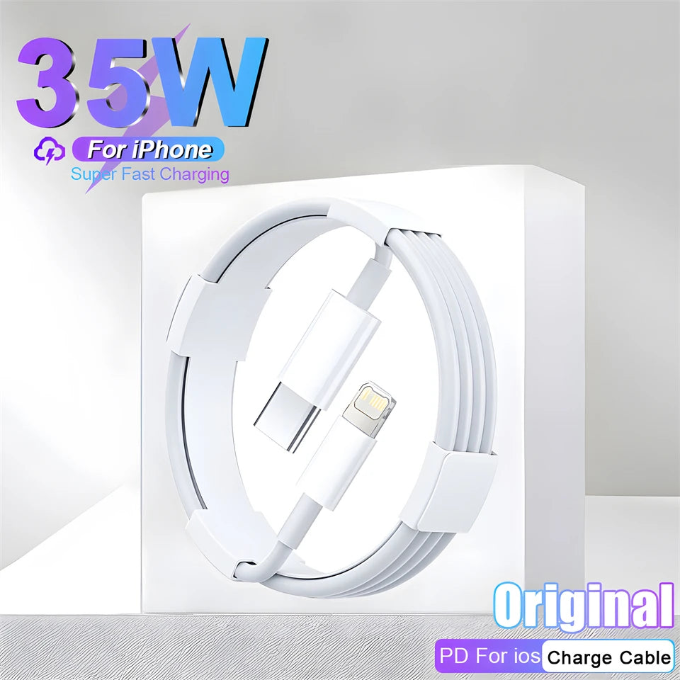 Chargeur Rapide Original PD 35W pour iPhone – USB-C, Compatible iPhone 17/16/15/14/13/12/11, Câble Tressé 1M