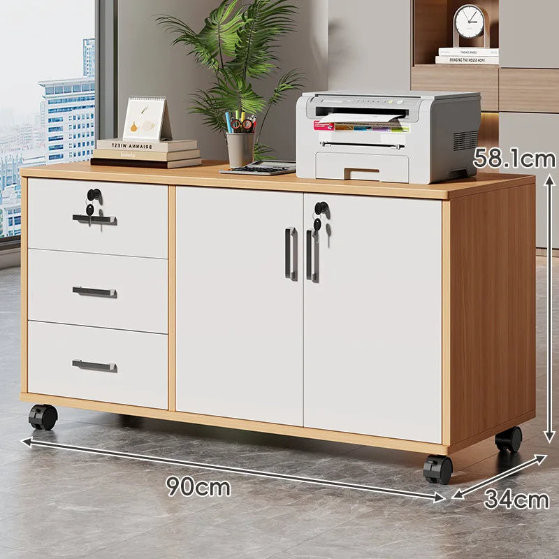 Meuble de Rangement 3 Niveaux avec Portes – Bibliothèque MDF, Étagères & Rangement Fermé, Noyer