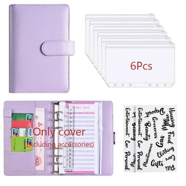 Classeur Budget A6 en Cuir PU – Organiseur Enveloppes – Pochettes & Anneaux – 10 Coloris