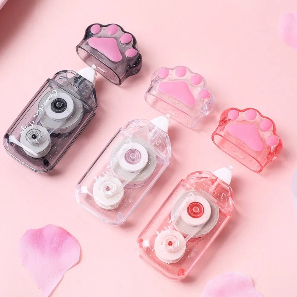 Correcteur Ruban Kawaii Patte de Chat – Grande Capacité, PET Transparent, Gris, Rose & Blanc