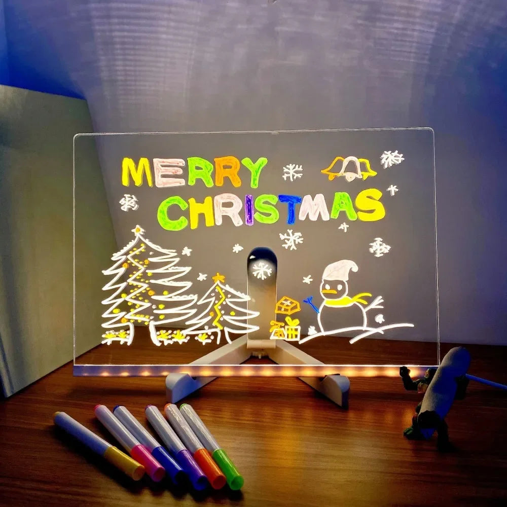 Tableau LED Acrylique DIY Effaçable – Veilleuse Dessin Enfant