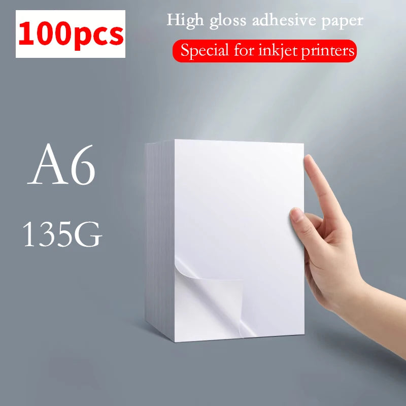 Papier Photo Autocollant Brillant – A4, A5 ou A6 – 135g ou 150g – Jet d’Encre – 20 à 100 Feuilles