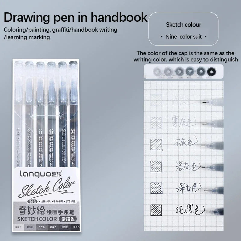 Stylos Gel Languo – Grande Capacité, 0,6 mm, Lot de 6 ou 9, Kawaii Art & Doodle, Papeterie Étudiant