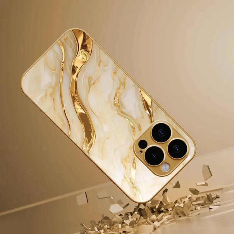 Coque iPhone Verre Trempé Marbre Doré – Anti-Choc, Anti-Rayures, Compatible iPhone 11 à 17