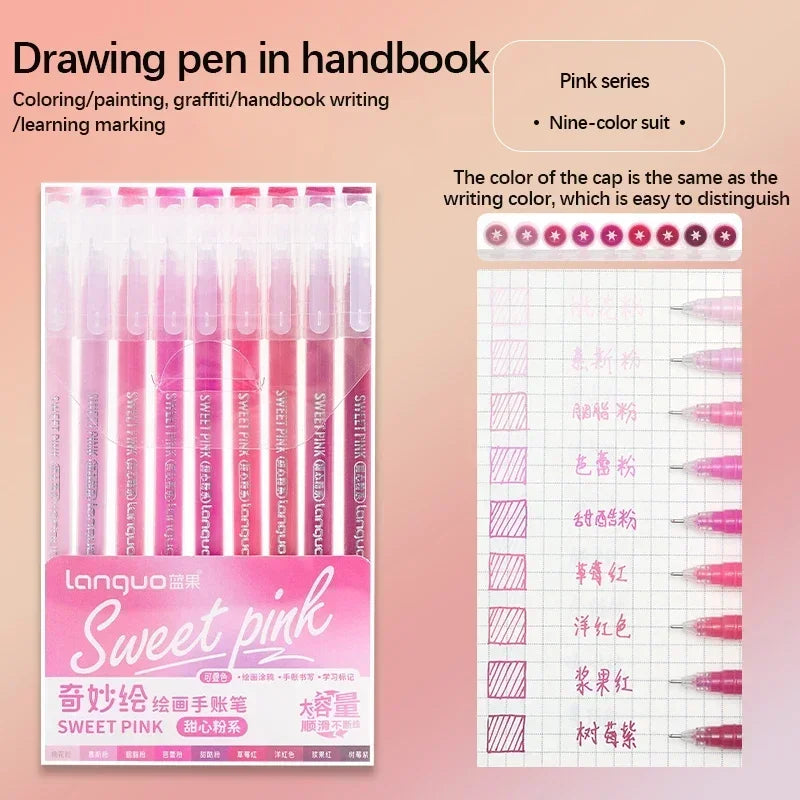 Stylos Gel Languo – Grande Capacité, 0,6 mm, Lot de 6 ou 9, Kawaii Art & Doodle, Papeterie Étudiant