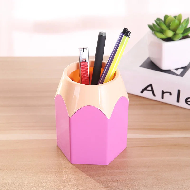 Porte-Stylos en Bois – Forme Tête de Crayon – Organiseur Bureau Style Coréen