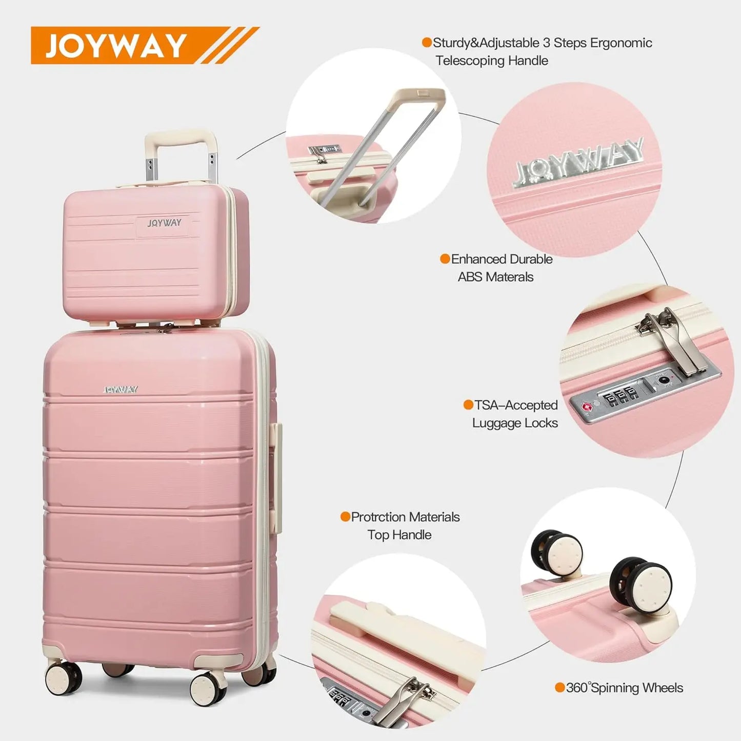 Set de Valises Joyway – Lot 3 ou 5 Pièces, Roulettes Spinner 360°, Serrure TSA