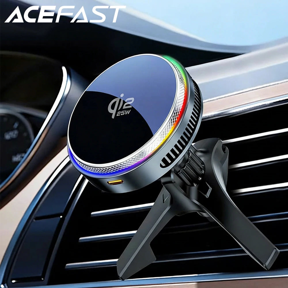 Chargeur Voiture Sans Fil Magnétique ACEFAST Qi2 25W – Refroidissement, RGB, Compatible iPhone 17