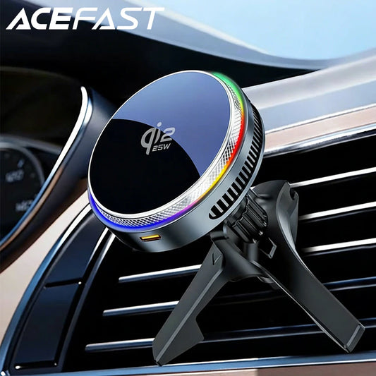 Chargeur Voiture Sans Fil Magnétique ACEFAST Qi2 25W – Refroidissement, RGB, Compatible iPhone 17