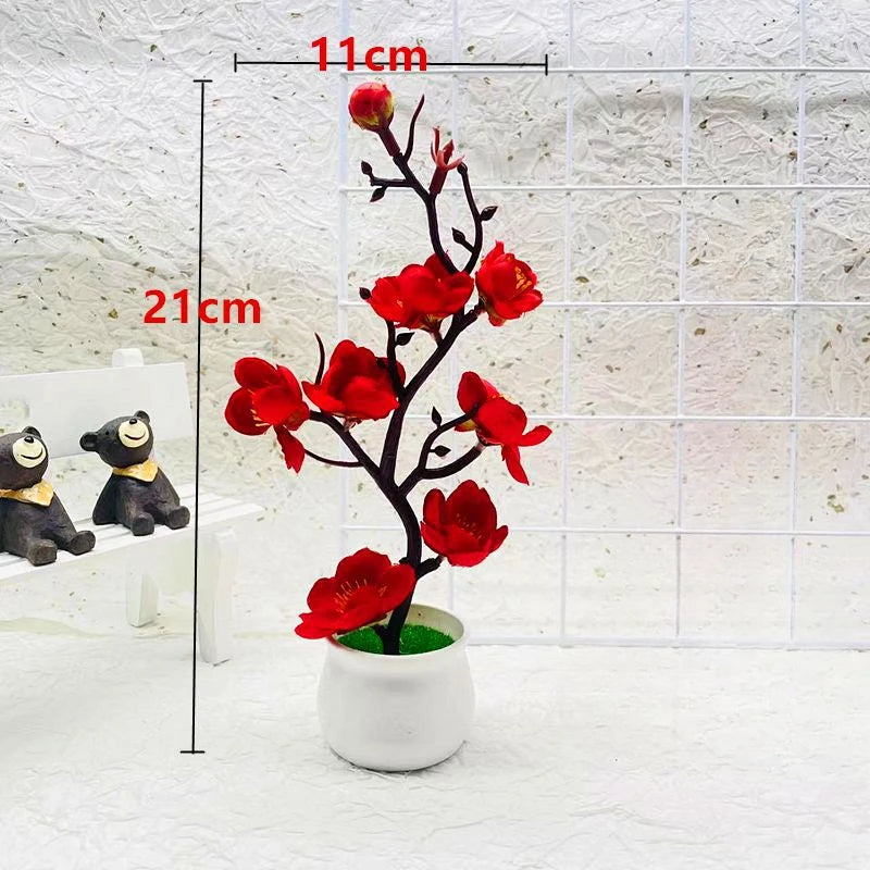 Bonsaï Artificiel Fleurs de Prunier – Plante Décorative en Pot 21x11 cm