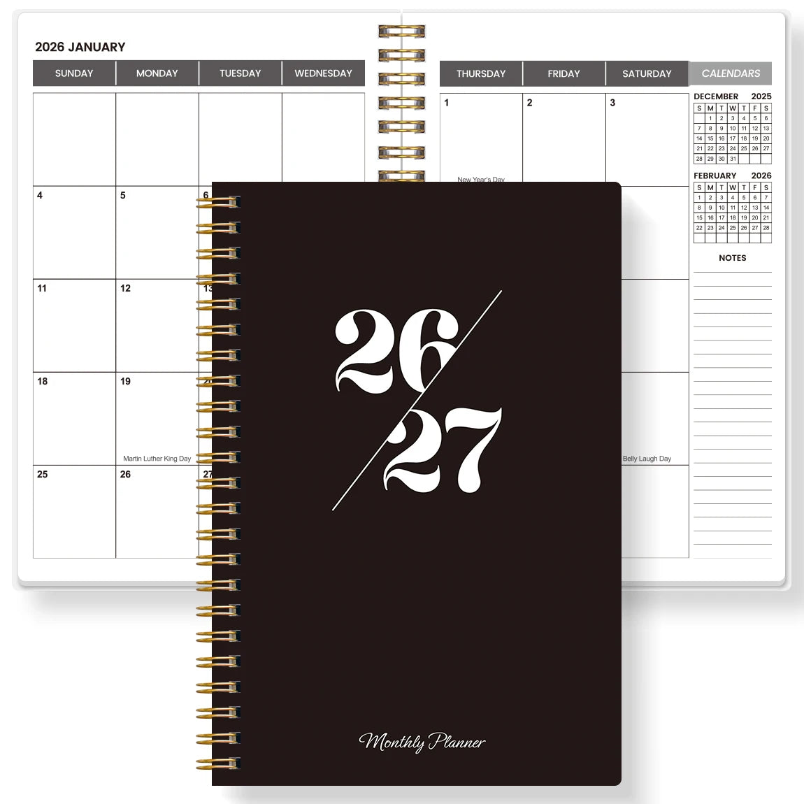 Agenda Mensuel A5 Spiralé 2026-2027 – 24 Mois, Vue Mensuelle & Notes – 2 Coloris
