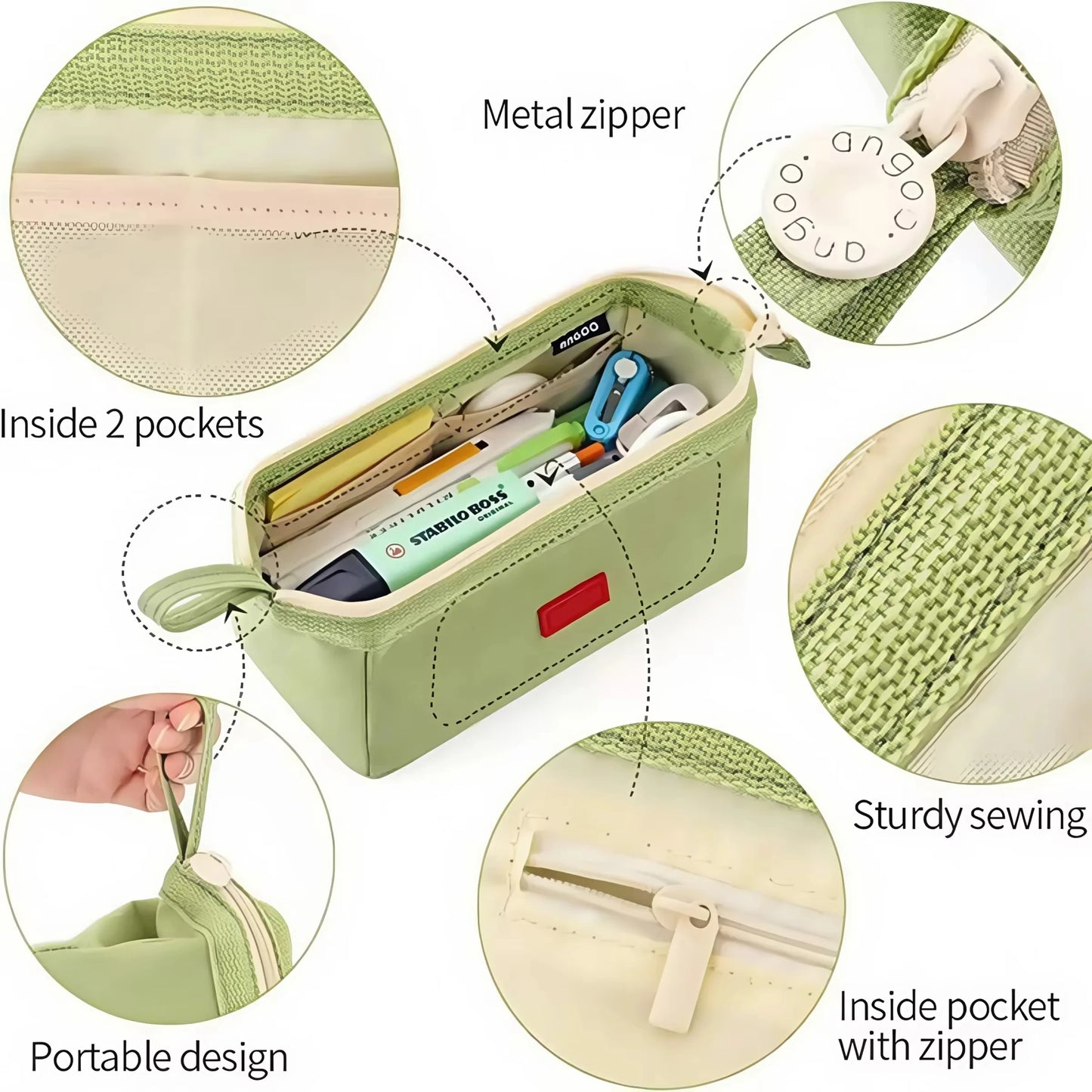 Trousse à Crayons Grande Capacité avec Porte-Étiquette – Style Minimaliste, 7 Couleurs