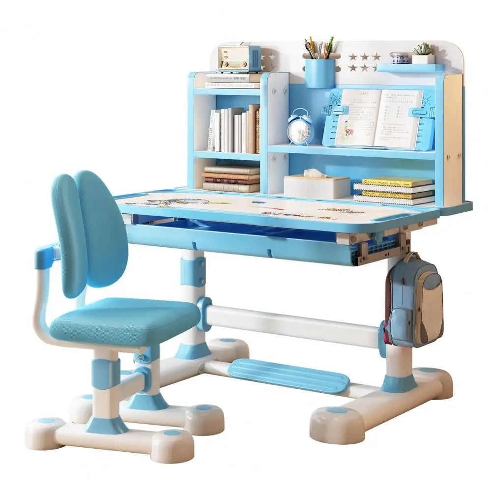 Ensemble Bureau & Chaise Enfant Réglable – Ergonomique, Porte-Livres Inclus, Bleu