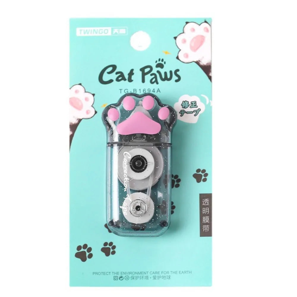 Correcteur Ruban Kawaii Patte de Chat – Grande Capacité, PET Transparent, Gris, Rose & Blanc