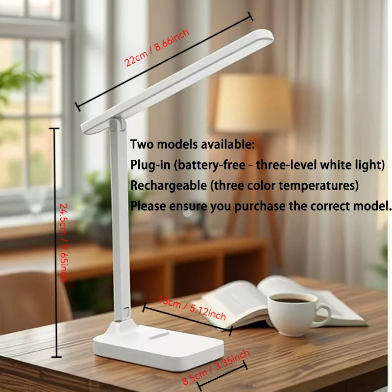 Lampe de Bureau LED Pliable – Protection Oculaire, 3 Niveaux de Luminosité, Interrupteur Tactile