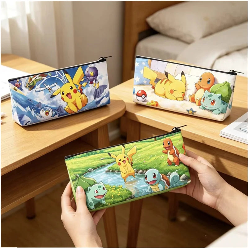 Trousse Pokémon Kawaii – Pikachu, Bulbizarre & Salameche, Simili Cuir, École & Bureau