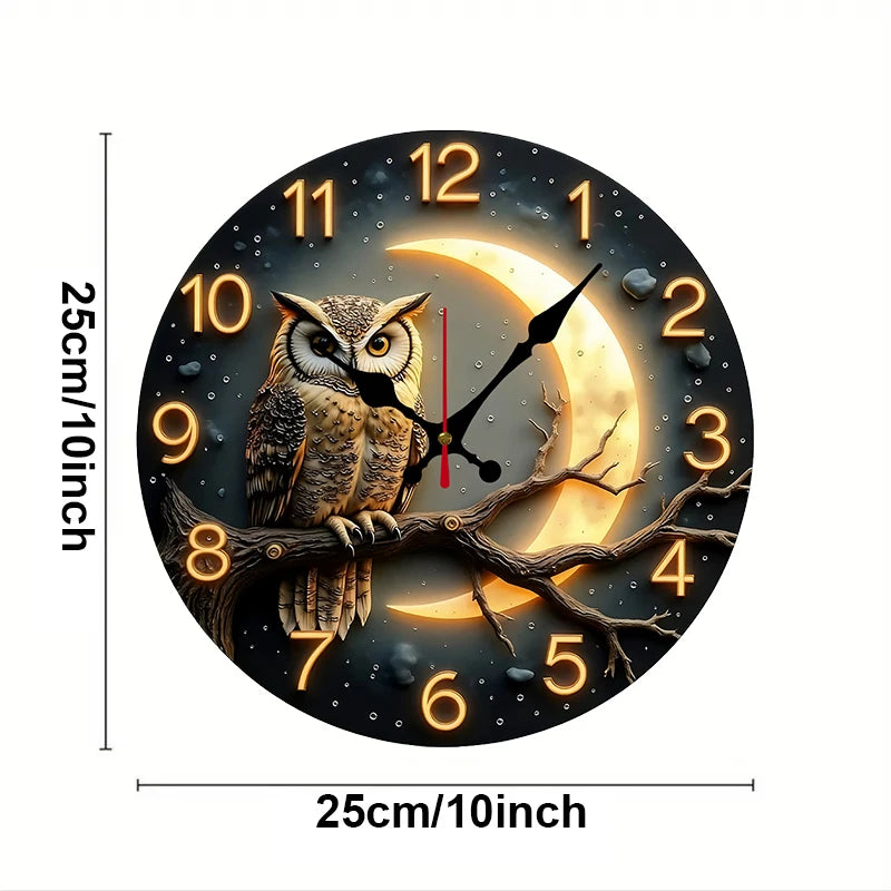Horloge Murale Ronde en Bois Silencieuse – Décoration Moonlight Night 24,5 cm