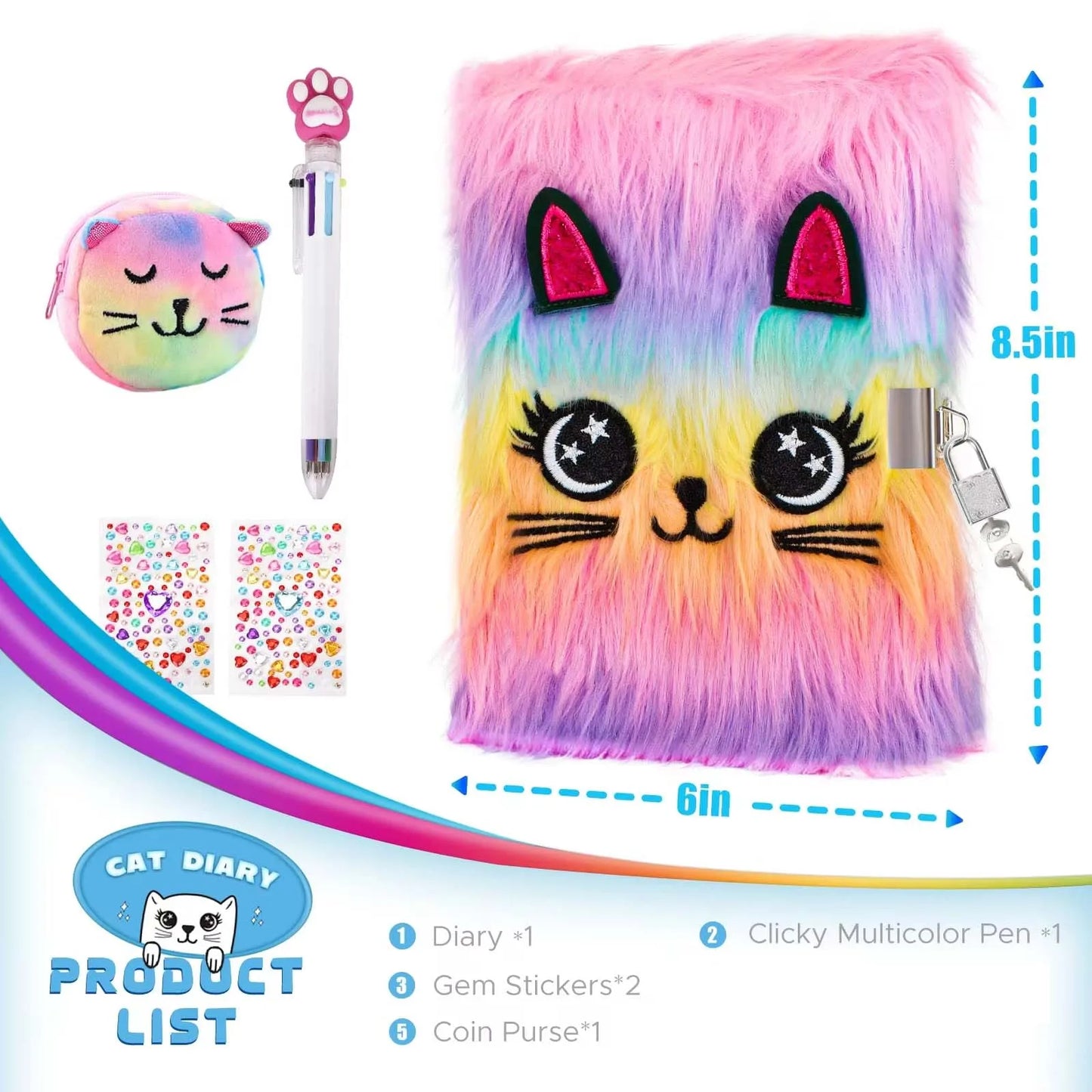 Journal Intime avec Cadenas – Couverture Peluche Chat ou Licorne – 160 Pages – Cadeau Fille
