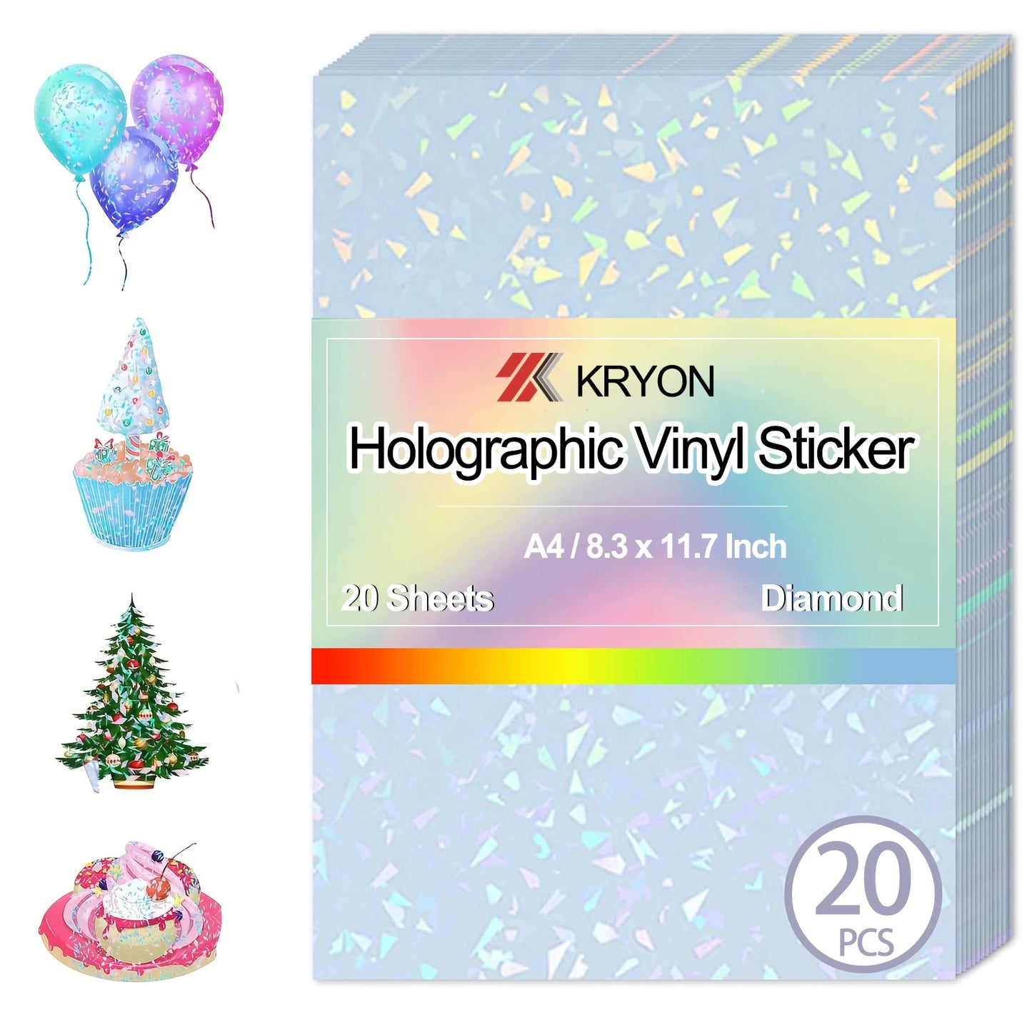 Papier Autocollant Holographique A4 – Lot de 20 Feuilles – Film Vinyle Auto-Adhésif – 6 Motifs