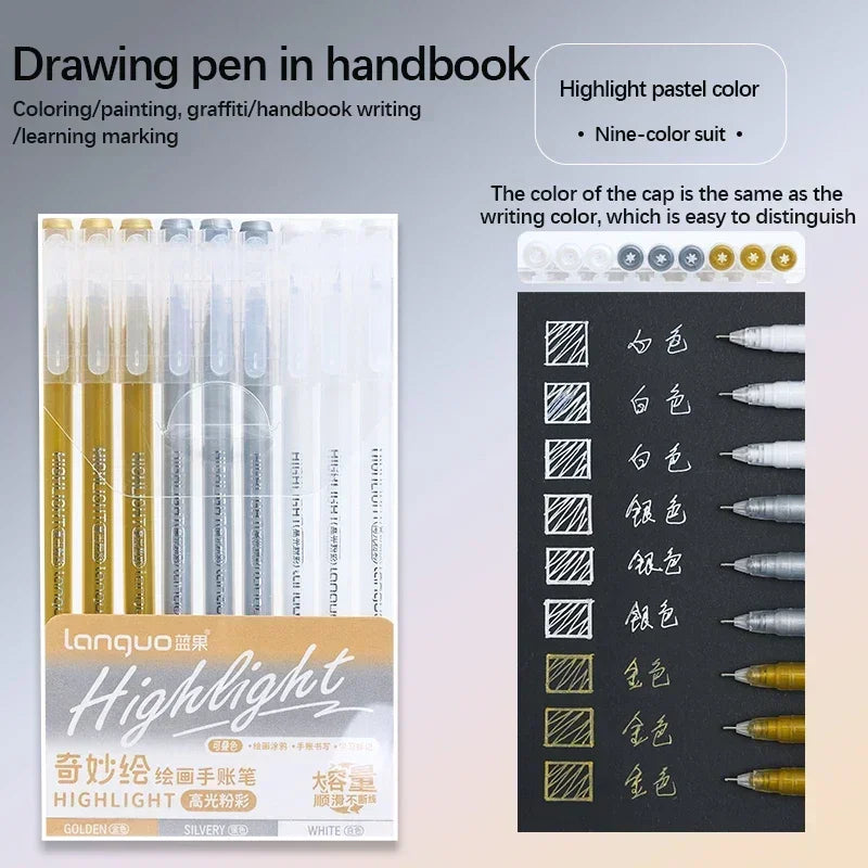 Stylos Gel Languo – Grande Capacité, 0,6 mm, Lot de 6 ou 9, Kawaii Art & Doodle, Papeterie Étudiant