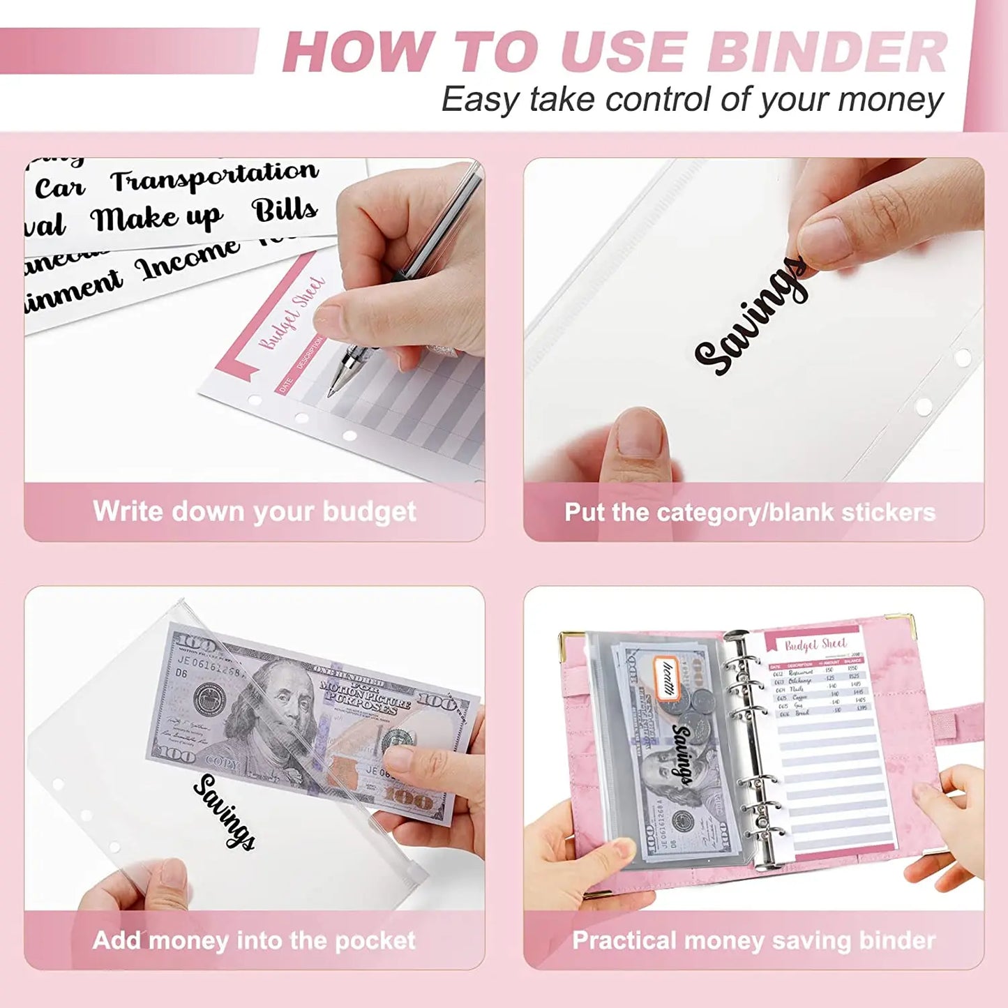 Organiseur Budget A6 en Cuir PU – Design Marbre, Pochettes & Porte-Cartes – Gestion Finances