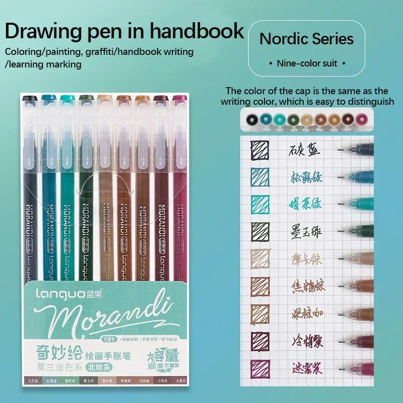 Stylos Gel Languo – Grande Capacité, 0,6 mm, Lot de 6 ou 9, Kawaii Art & Doodle, Papeterie Étudiant