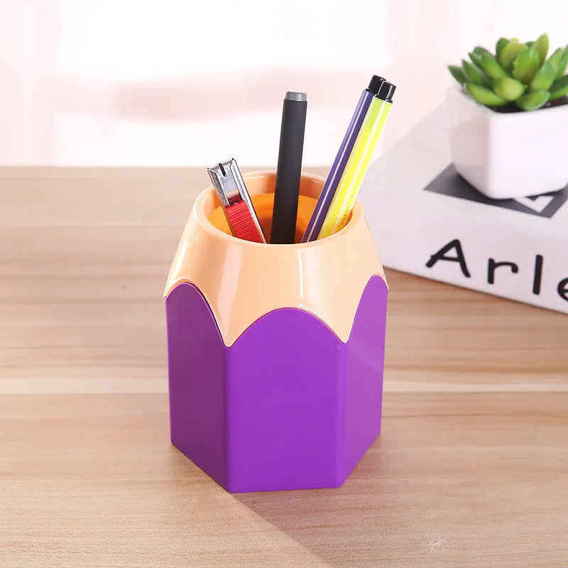 Porte-Stylos en Bois – Forme Tête de Crayon – Organiseur Bureau Style Coréen