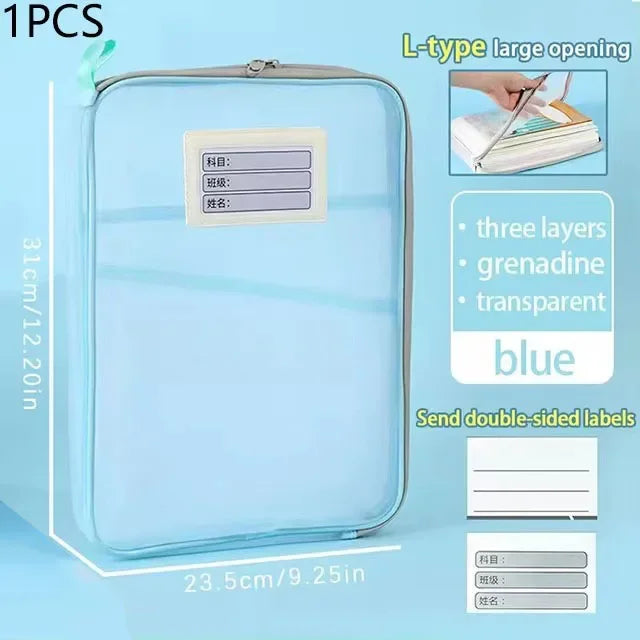 Pochette Rangement A4 Filet – Grande Capacité, Transparente, École & Bureau, Violet ou Bleu