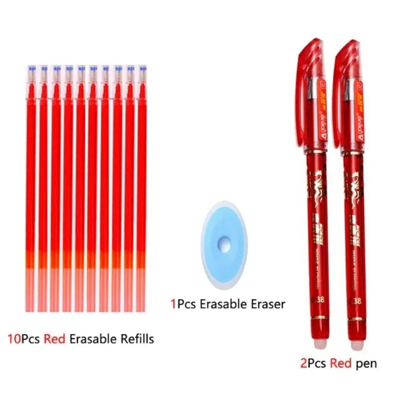 Lot 13 Stylos Gel Effaçables 0,5 mm – 2 Stylos + 10 Recharges + 1 Gomme