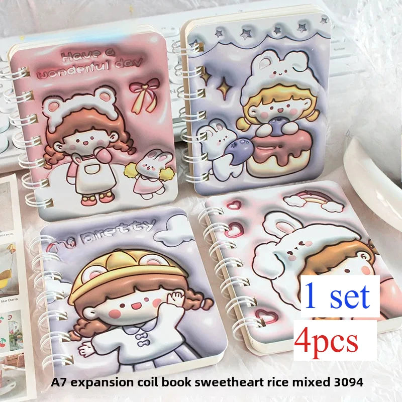 Lot de 4 Carnets Kawaii A7 – Panda & Capybara, Portable, Journal & Planner, Cadeau Papeterie