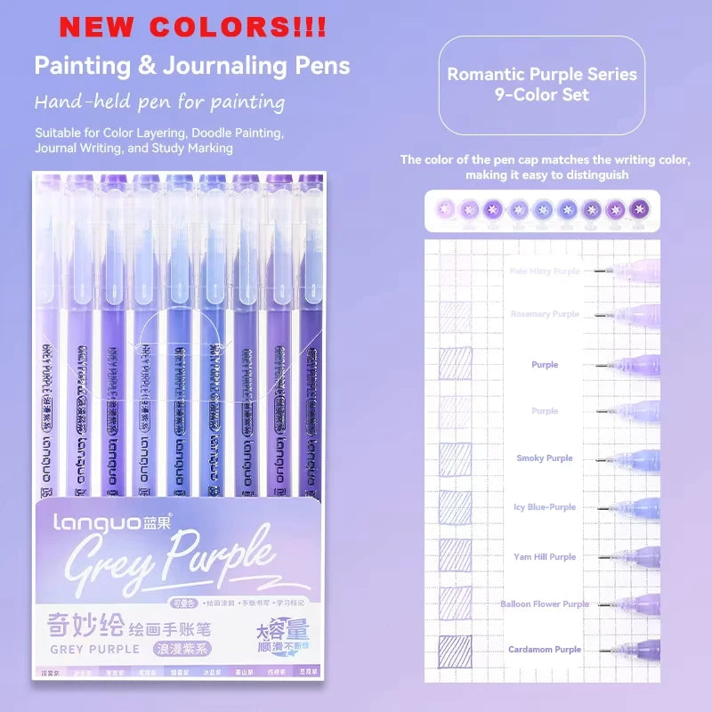Stylos Gel Languo – Grande Capacité, 0,6 mm, Lot de 6 ou 9, Kawaii Art & Doodle, Papeterie Étudiant