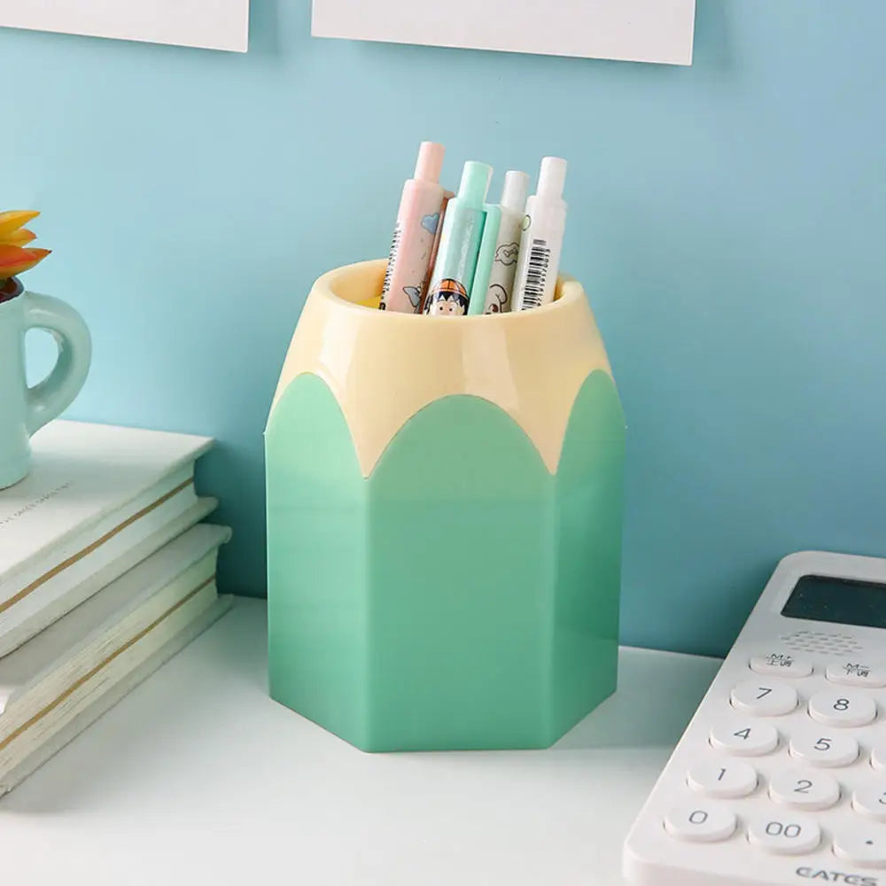 Porte-Stylos en Bois – Forme Tête de Crayon – Organiseur Bureau Style Coréen