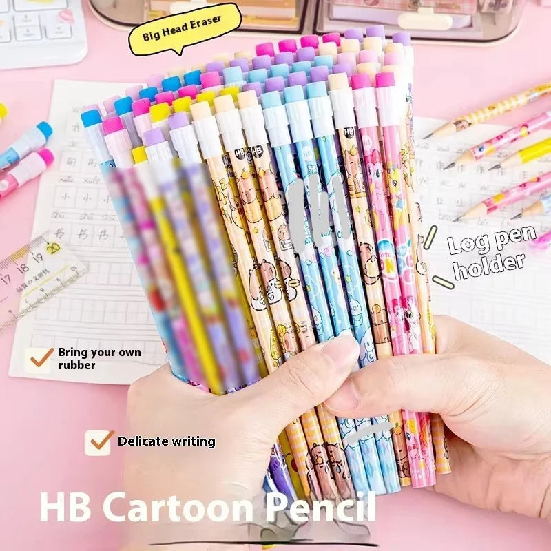 Lot de 10 Crayons HB Kawaii – Capybara, Pony & Labubu, Grande Gomme, Cadeau École & Papeterie