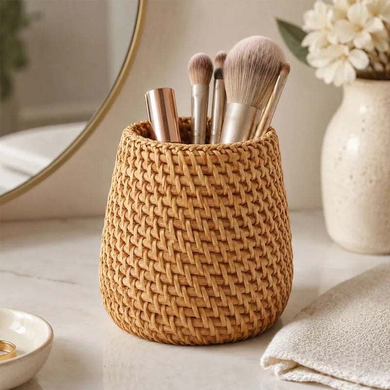 Organiseur Multifonction en Rotin Tressé – Style Bohème Naturel – Bureau, Cuisine & Salle de Bain