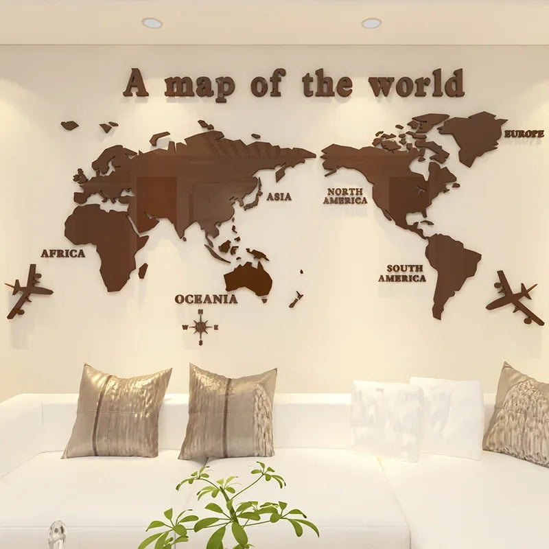 Sticker Mural Carte du Monde 3D en Acrylique – Décoration Salon, Bureau