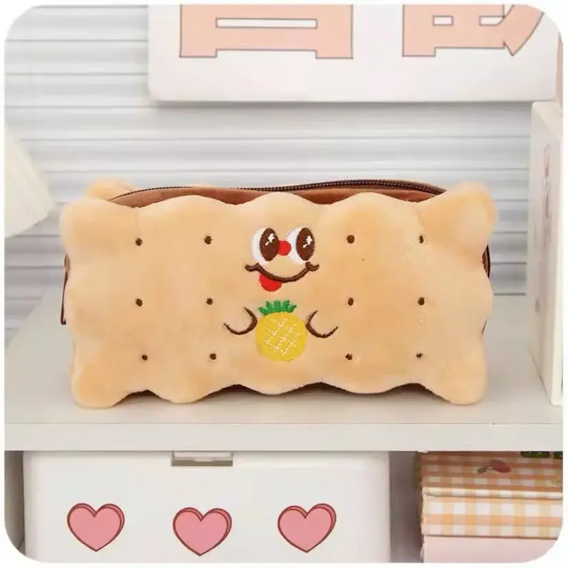 Trousse Biscuit en Peluche – Grande Capacité, 5 Designs Gourmands