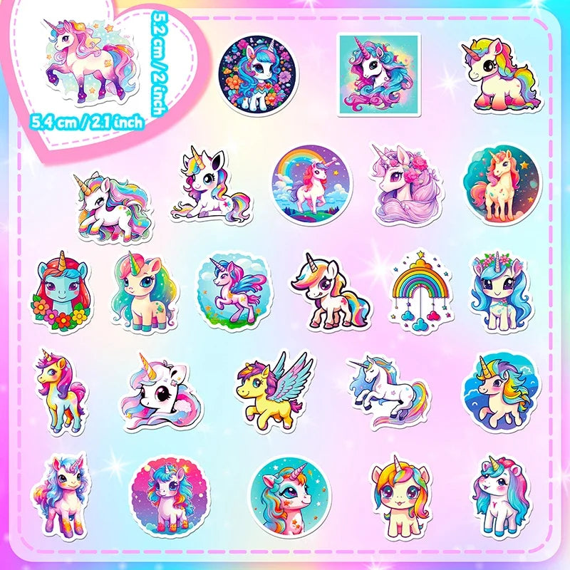Stickers PVC Licorne – Set 10, 30 ou 50 Pièces, Imperméables, Scrapbooking & Déco, 2 Designs