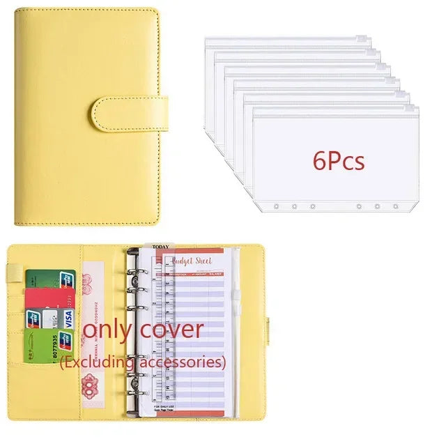 Classeur Budget A6 en Cuir PU – Organiseur Enveloppes – Pochettes & Anneaux – 10 Coloris