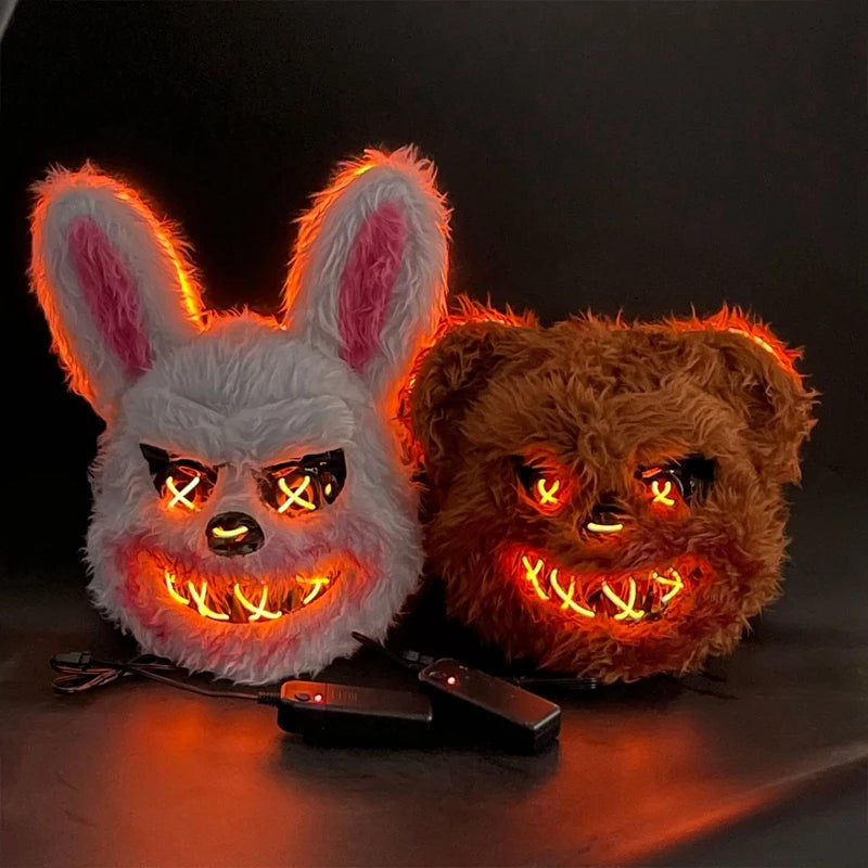 Masque Halloween LED Lapin & Ours – Déguisement Cosplay Carnaval Adulte
