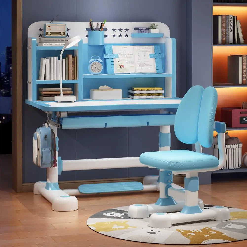 Ensemble Bureau & Chaise Enfant Réglable – Ergonomique, Porte-Livres Inclus, Bleu